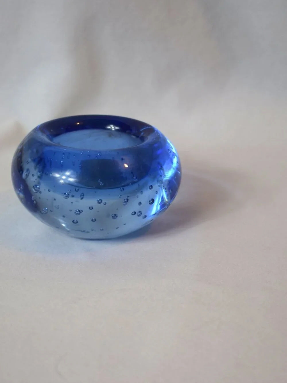Ikea Cobalt Blue Bubble Glass Votive Candleholder Heavy Paperweight